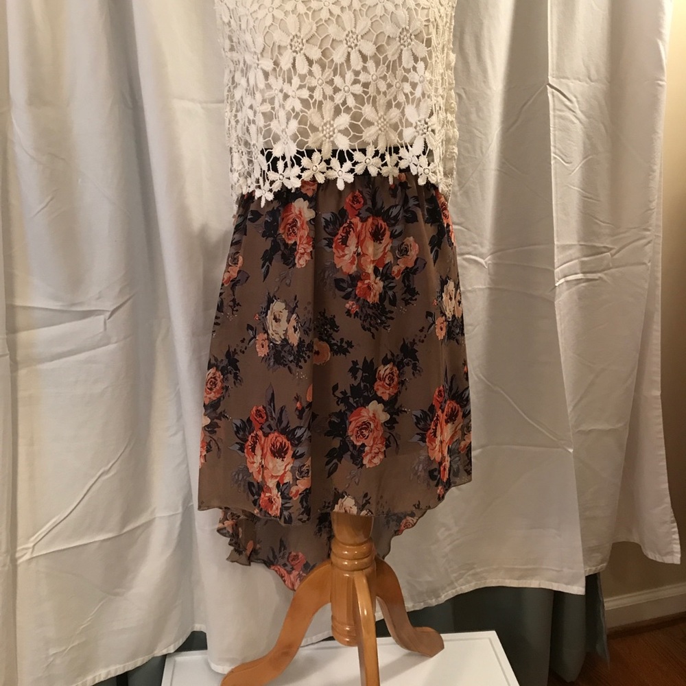 Brown Floral High-Low Skirt